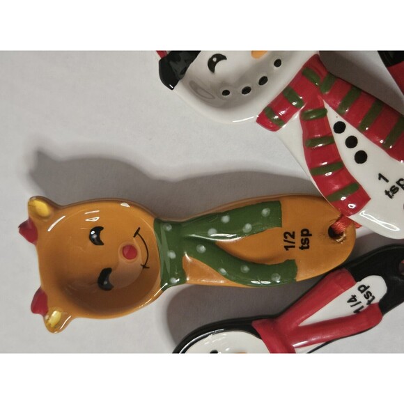 4Pc Sleigh Bell Bistro Ceramic Christmas Measuring Spoons AS IS Snowman Winter - Picture 7 of 7
